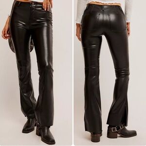 NWT Free People level up faux leather slit bootcut pants 26 flare high waisted